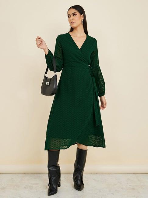 styli long sleeves dobby wrap midi dress