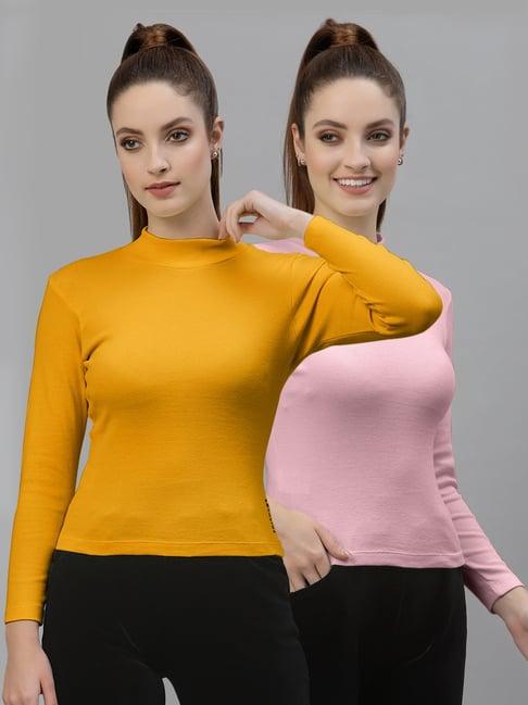 friskers mustard & pink cotton full sleeves top - pack of 2