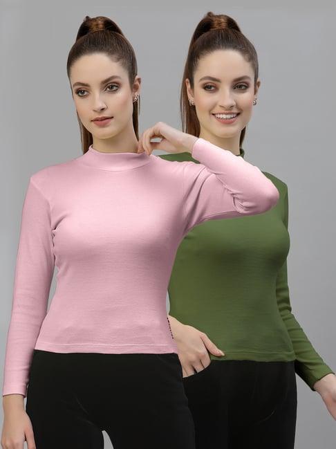 friskers pink & green cotton full sleeves top - pack of 2