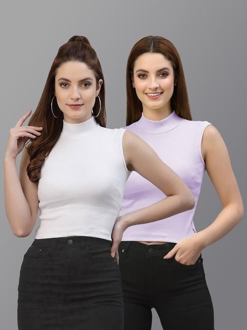 friskers white & purple cotton sleeveless top - pack of 2