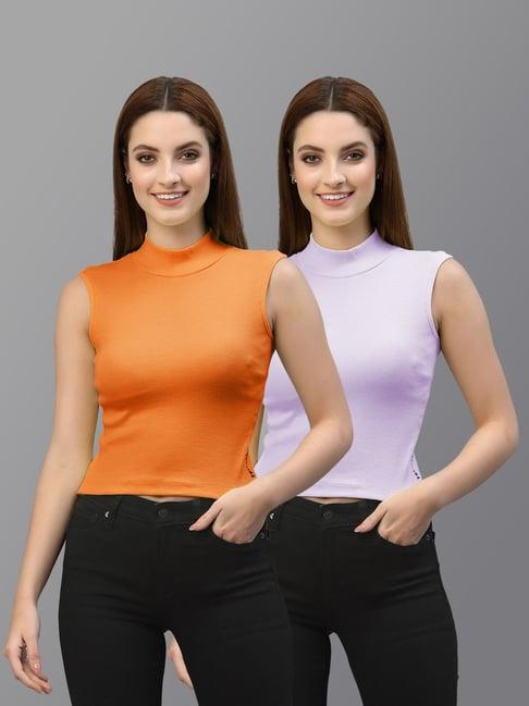 friskers orange & purple cotton sleeveless top - pack of 2