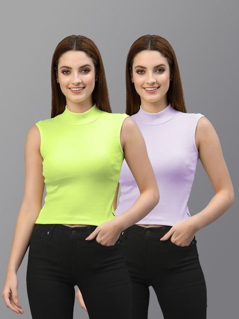 friskers green & purple cotton sleeveless top - pack of 2