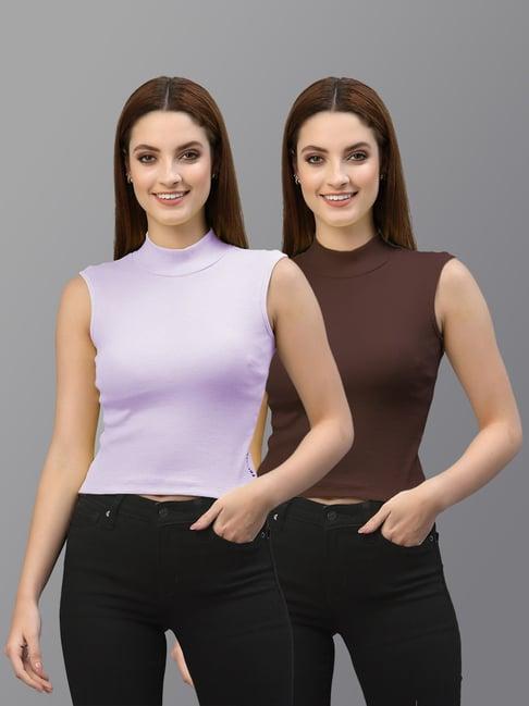 friskers purple & brown cotton sleeveless top - pack of 2