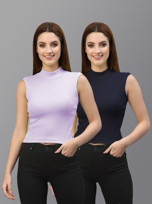 friskers purple & navy cotton sleeveless top - pack of 2