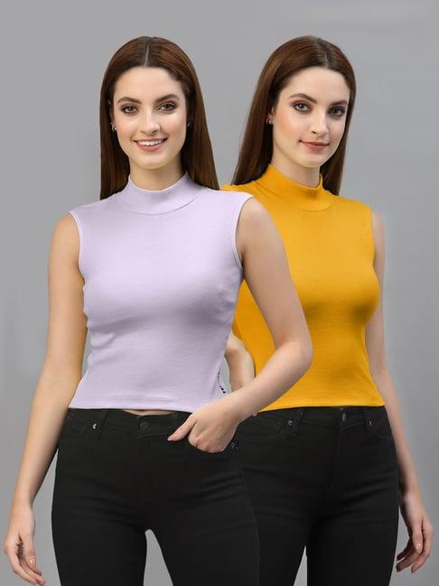 friskers purple & mustard cotton sleeveless top - pack of 2