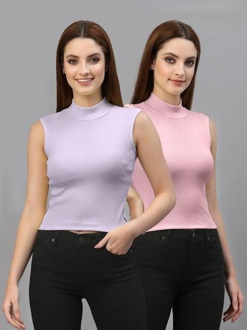 friskers purple & pink cotton sleeveless top - pack of 2