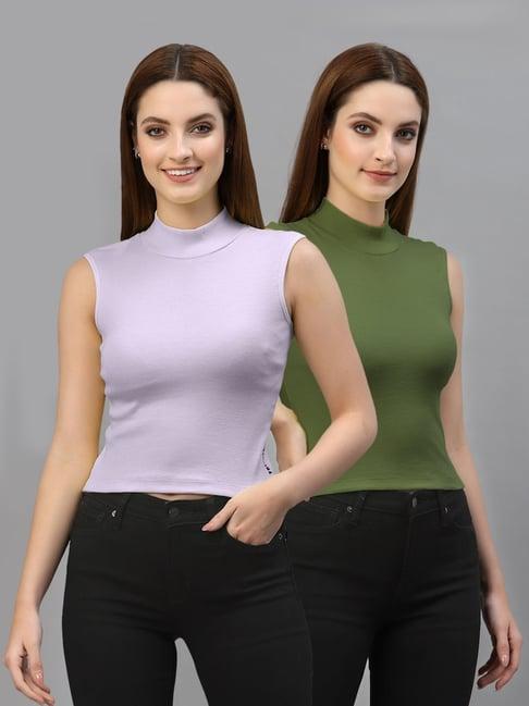 friskers purple & green cotton sleeveless top - pack of 2