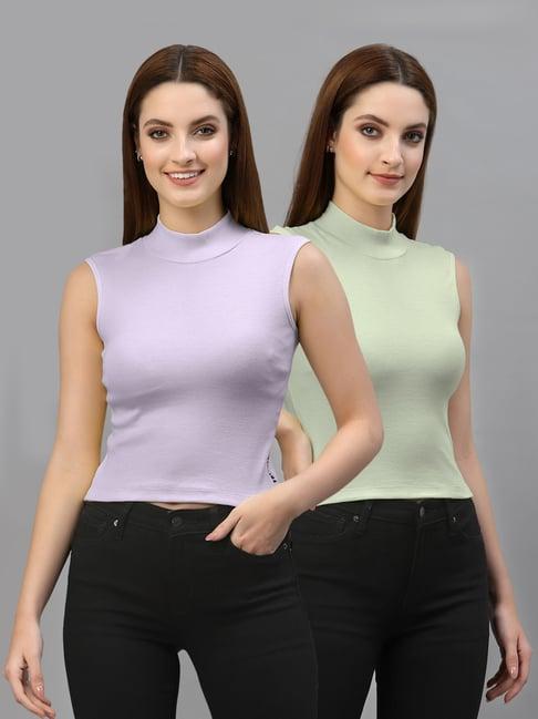 friskers purple & green cotton sleeveless top - pack of 2