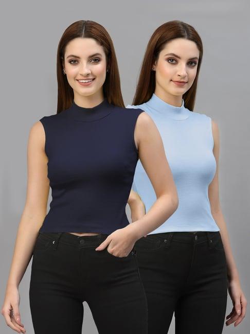 friskers blue cotton sleeveless top - pack of 2