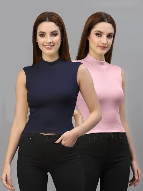 friskers navy & pink cotton sleeveless top - pack of 2