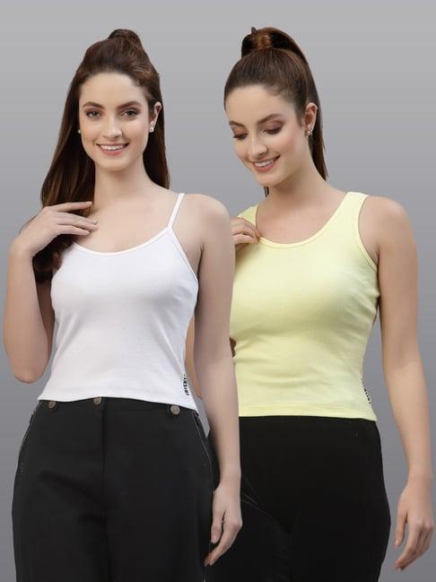 friskers white & yellow cotton square neck top - pack of 2