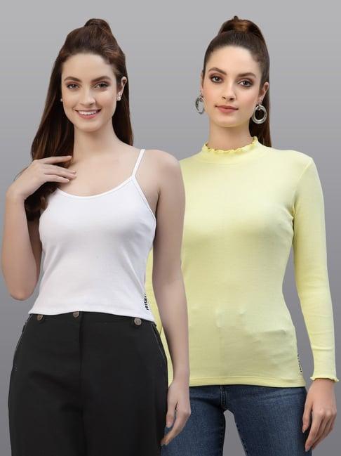 friskers white & yellow cotton square neck top - pack of 2