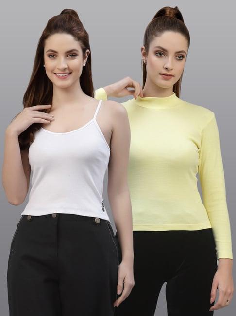 friskers white & yellow cotton square neck top - pack of 2