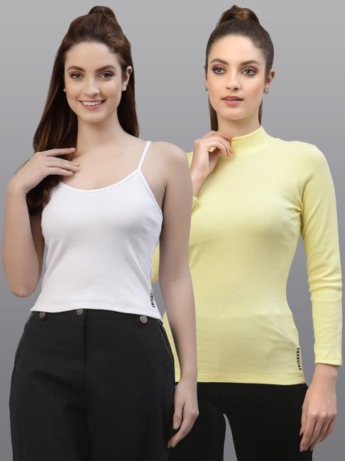 friskers white & yellow cotton square neck top - pack of 2