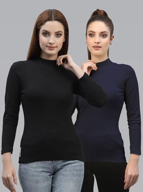 friskers black & navy cotton full sleeves top - pack of 2