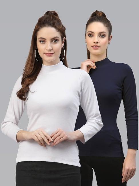 friskers white & navy cotton full sleeves top - pack of 2