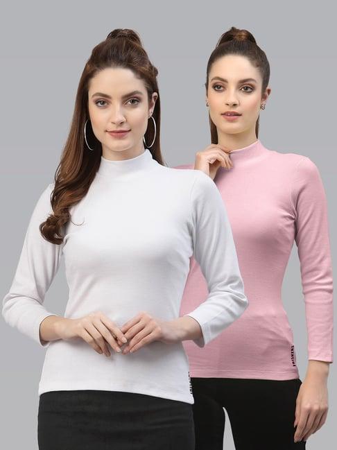 friskers white & pink cotton full sleeves top - pack of 2