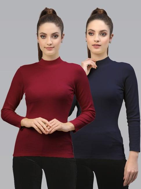 friskers maroon & navy cotton full sleeves top - pack of 2