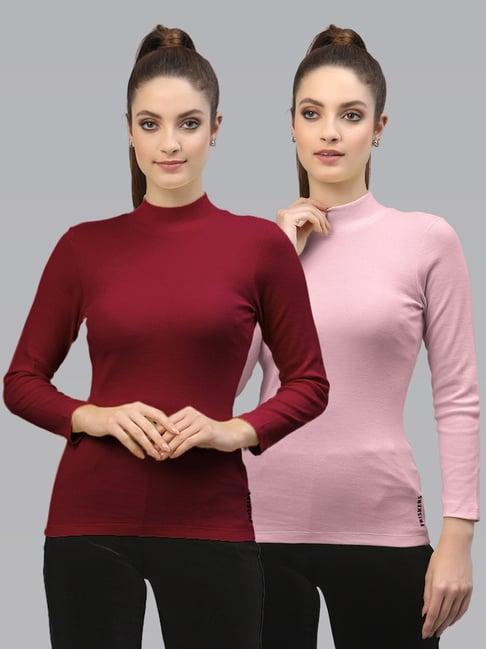 friskers maroon & pink cotton full sleeves top - pack of 2