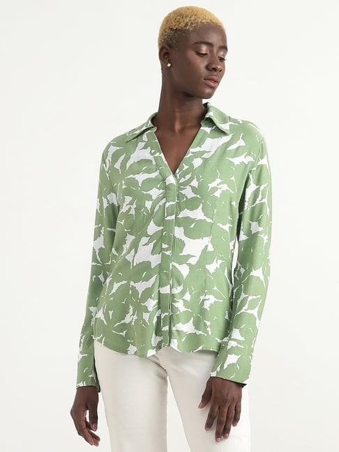 united colors of benetton green printed shirt