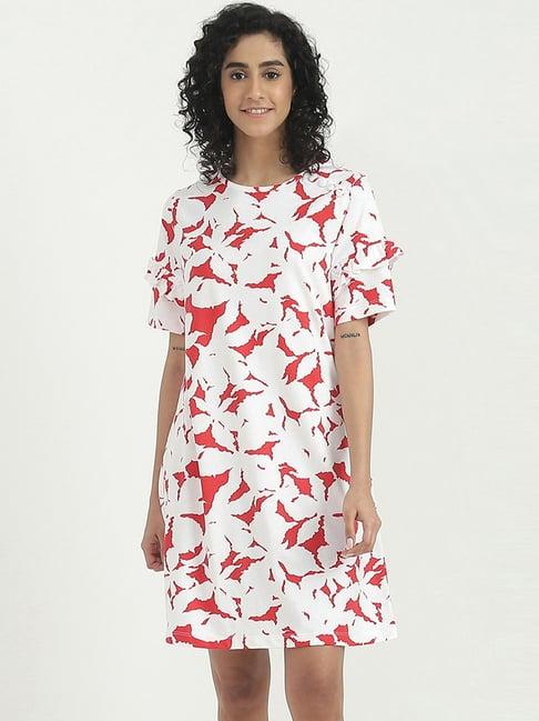 united colors of benetton white cotton printed a-line dress