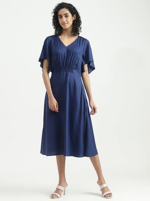 united colors of benetton blue regular fit a-line dress