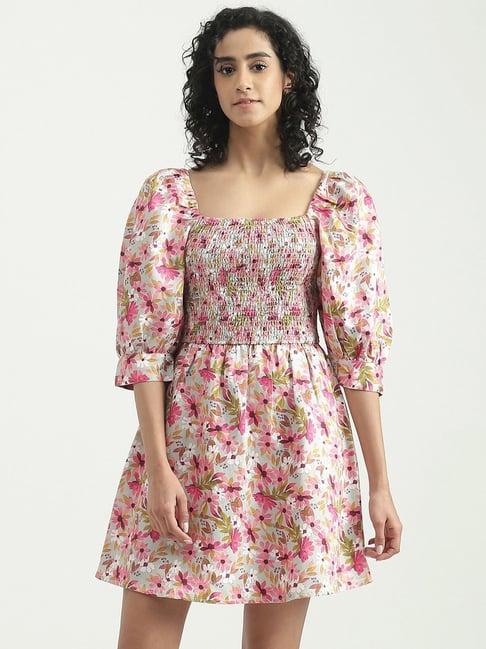 united colors of benetton pink printed a-line dress