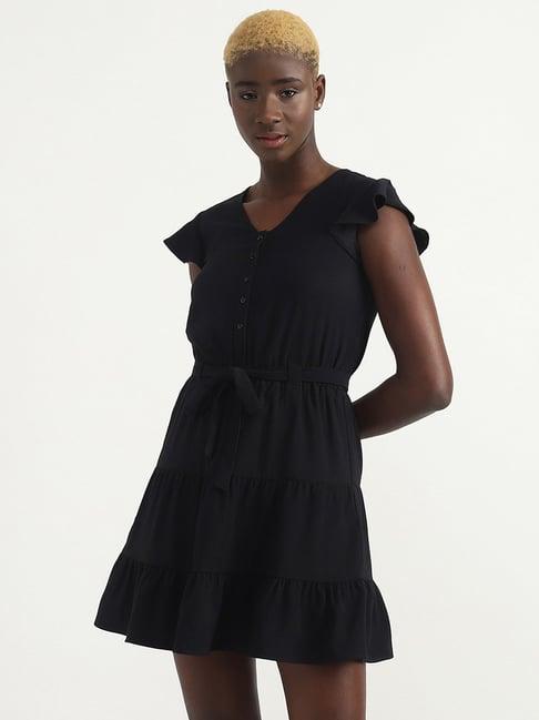 united colors of benetton black regular fit a-line dress