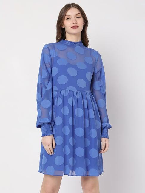 vero moda blue polka dots a-line dress