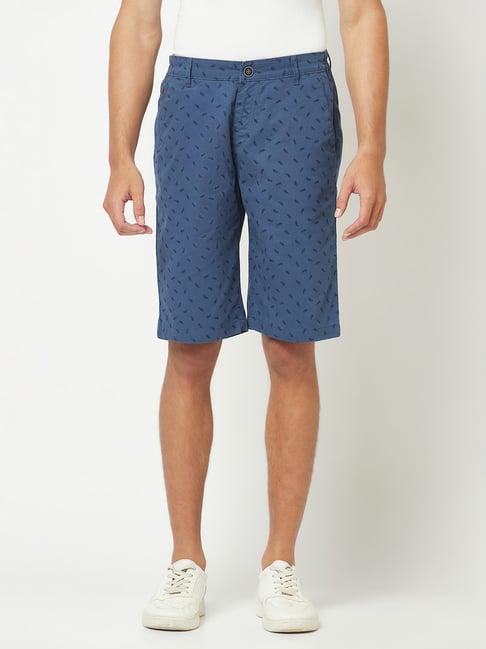 crimsoune club blue regular fit printed cotton shorts