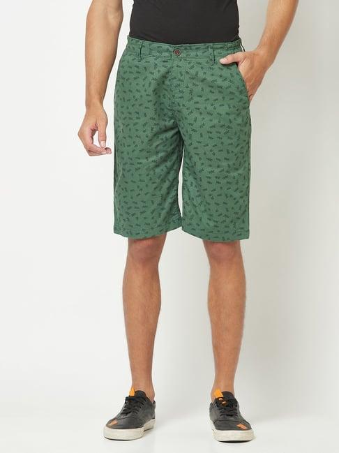 crimsoune club green regular fit printed cotton shorts