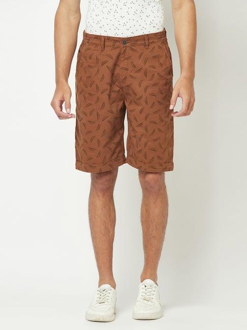 crimsoune club brown regular fit printed cotton shorts