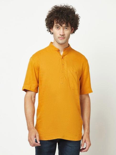 crimsoune club mustard regular fit mandarin collar short kurta