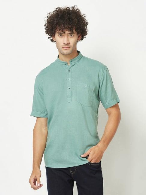 crimsoune club green regular fit mandarin collar short kurta