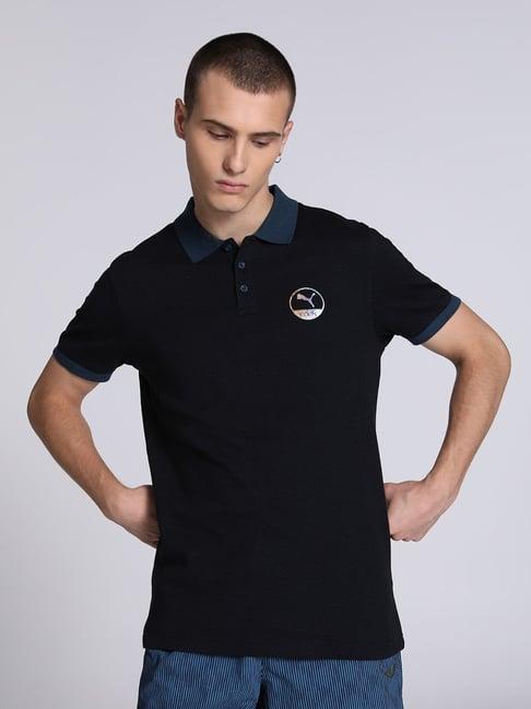 puma one8 black cotton slim fit polo t-shirt