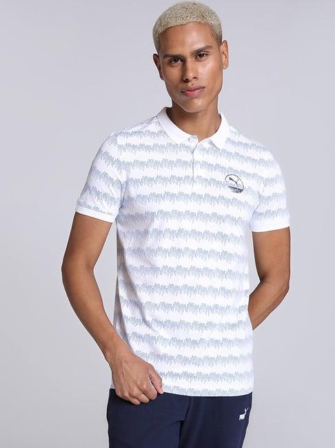 puma one8 white cotton slim fit printed polo t-shirt