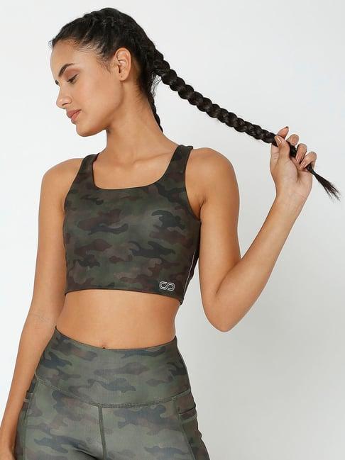 silvertraq olive camo print full coverage sports bra