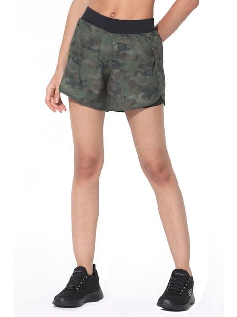 silvertraq olive polyester camo print sports shorts