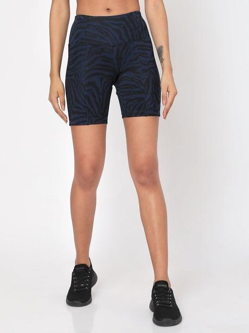 silvertraq navy polyester animal print cycling shorts