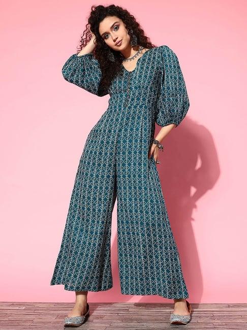 yufta blue cotton printed jumpsuit