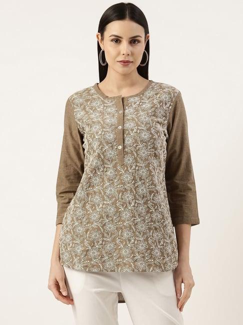 amukti brown cotton printed tunic