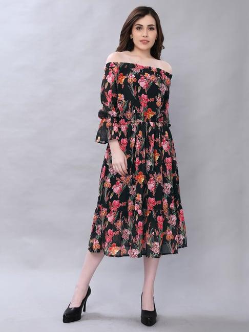 selvia black printed a-line dress