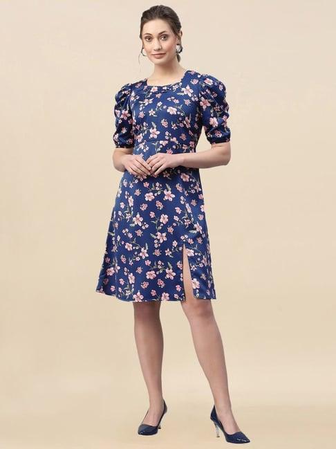 selvia navy printed a-line dress