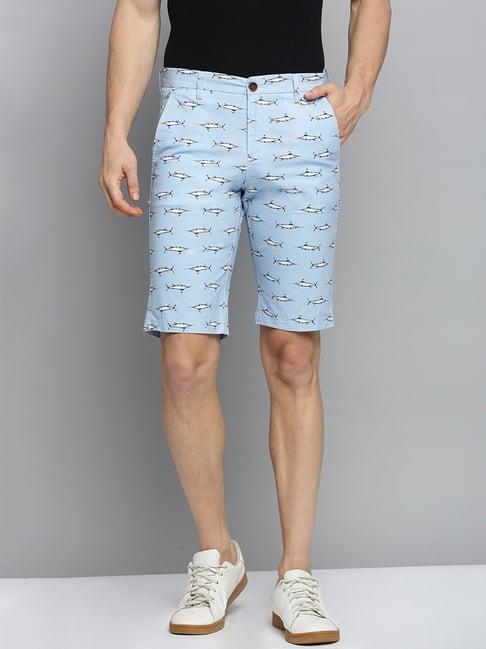 showoff blue cotton regular fit printed shorts