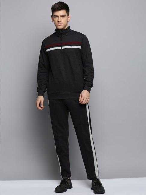 showoff black cotton regular fit striped tracksuits