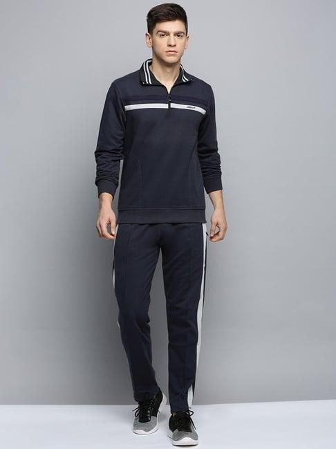 showoff navy blue cotton regular fit striped tracksuits