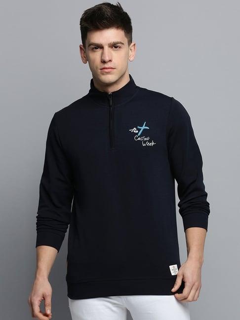 showoff navy blue cotton regular fit printed sweatshirt