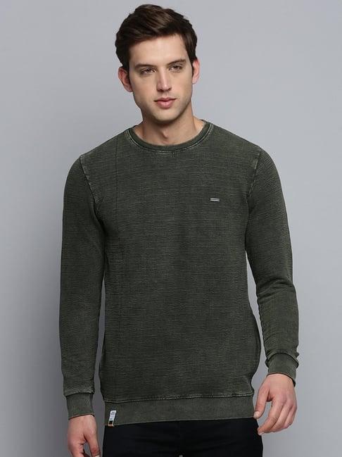 showoff olive cotton regular fit self pattern sweatshirt