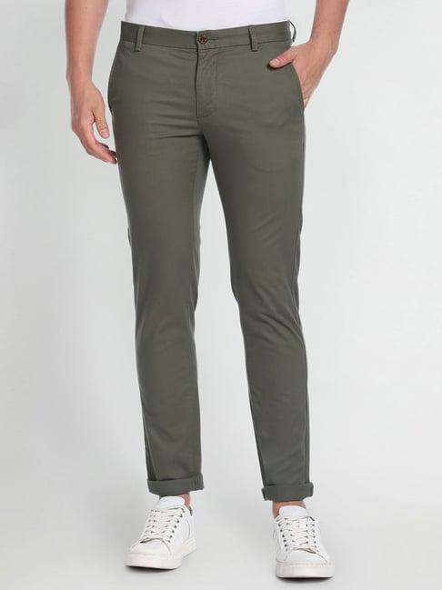 arrow sport green cotton slim fit chinos