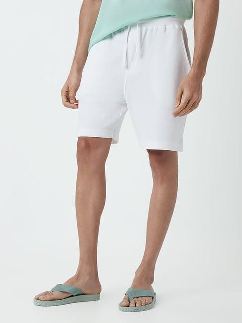 wes lounge by westside white self-textured relaxed-fit shorts